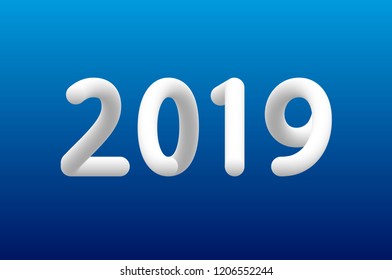 Inflated number white figures of 2019 New Year isolated on blue background. vector art
