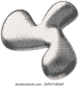Inflated pixel abstract shape with a metallic halftone surface, Y2K style. 8-bit retro icon, 90s-2000s. User interface. Futuristic element. Vector illustration. Isolated background.