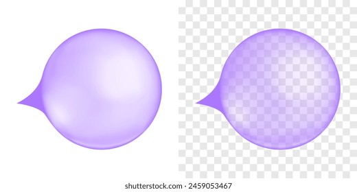 Inflated purple bubble gums. Blueberry chewing bubblegum balls isolated on transparent and white background. Vector realistic illustration.