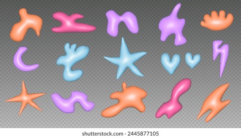 Inflated shapes, abstract 3d doodles, cute plastic elements. Set of colorful fluid objects. Vector illustration.