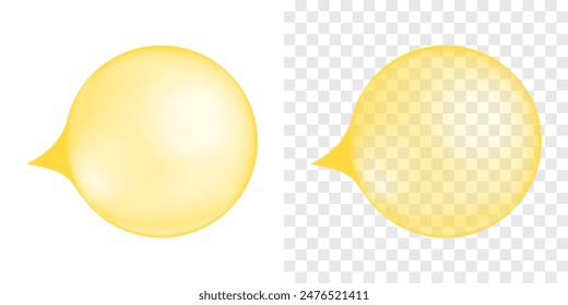 Inflated yellow bubble gums. Banana chewing bubblegum balls isolated on transparent and white background. Cute design element. Vector realistic illustration.