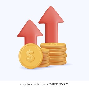 Inflation 3D icon. Money tax rate sign. Revenue, salary. Financial interest symbol. Quality design element. 3D style inflation icon. 3D icon illustration. Vector