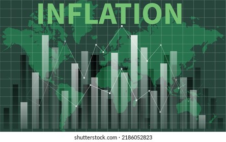 Inflation background worldwide. Graph showing increase in inflation Worldwide background concept, The word core values and stocks, and shares against, Data analyzing in a foreign market