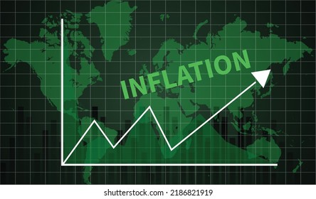 Inflation background worldwide. Graph showing increase in inflation Worldwide background concept, The word core values and stocks, and shares against, Data analyzing in a foreign market