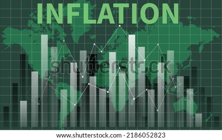 Inflation background worldwide. Graph showing increase in inflation Worldwide background concept, The word core values and stocks, and shares against, Data analyzing in a foreign market