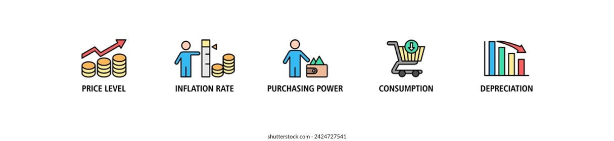Inflation banner web icon vector illustration concept with icon of the price level, inflation rate, purchasing power, consumption, and depreciation