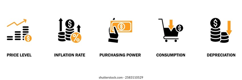 Inflation banner web icon vector illustration concept with icon of the price level, inflation rate, purchasing power, consumption, and depreciation