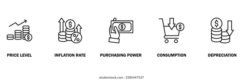 Inflation banner web icon vector illustration concept with icon of the price level, inflation rate, purchasing power, consumption, and depreciation