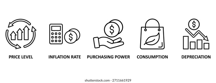 Inflation banner web icon vector illustration concept with icon of the price level, inflation rate, purchasing power, consumption, and depreciation