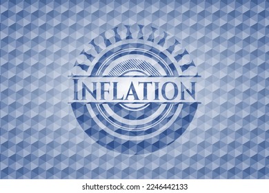 Emblema azul de la inflación con fondo de patrón geométrico. Ilustración vectorial. Detallado. 
