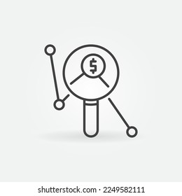 Gráfico de inflación con icono o símbolo de contorno de vectores de vidrio de aumento