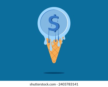 Inflación. Las monedas se derriten como helado. vector 