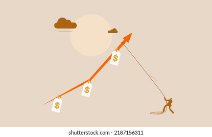 Inflation concept illustration. Stagflation as finance crisis or economy recession tiny person concept. Illustration of the price of basic commodities that are getting more expensive.