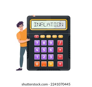 Inflation concept. Man standing with a calculator. Price growth. Financial crisis. Flat vector illustration.