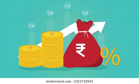 Inflation Crisis Illustration with Indian Currency Coins Heap and Money Bag