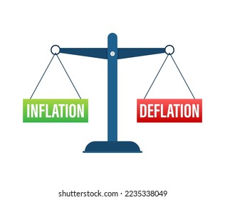 La inflación y la deflación se equilibran en la escala. Saldo a escala. Concepto de negocio. Ilustración de material vectorial.
