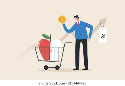 inflation and deflation concept. Increase in the price of goods, the effect of inflation causes the price of consumer goods to rise accordingly. 
higher production cost.