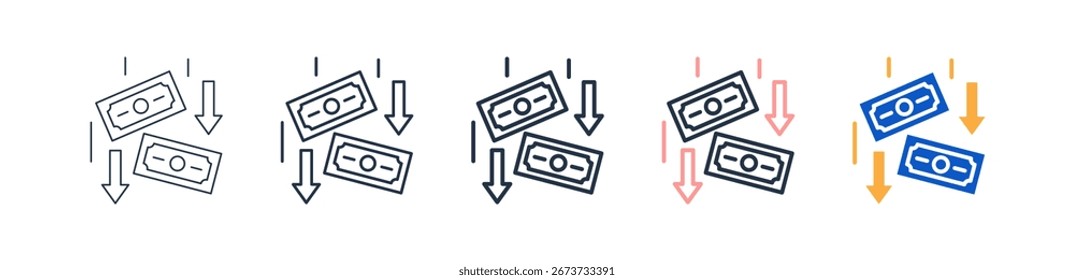 Ícones de estilo diferente de inflação definem ilustração de vetor.