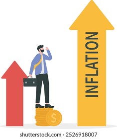 Inflación Índices económicos, disminución del poder adquisitivo con el tiempo, Precio de bienes y servicios aumentan ilustración
