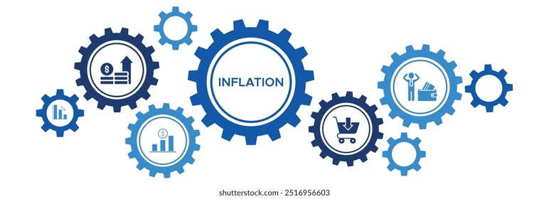 Concepto de ícono de inflación y tendencias económicas con nivel de Precio, poder adquisitivo y análisis de métricas de consumo