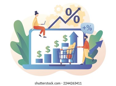 Inflation in economy. Crisis concept. Rising food prices. Unstable prediction online financial problems. Modern flat cartoon style. Vector illustration on white background
