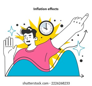 Inflation effects. Economics crisis and value of money decline implications. State economy during recession factors. Flat vector illustration