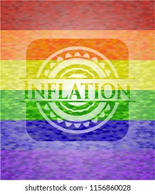 Inflation emblem on mosaic background with the colors of the LGBT flag