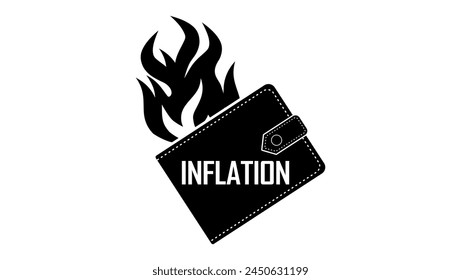 emblème d'inflation, porte-monnaie en feu, silhouette isolée noire