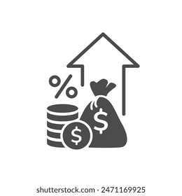 Inflation flat icon. Money tax rate sign. Financial interest symbol. Quality design element. Flat style inflation icon. Editable stroke. Vector