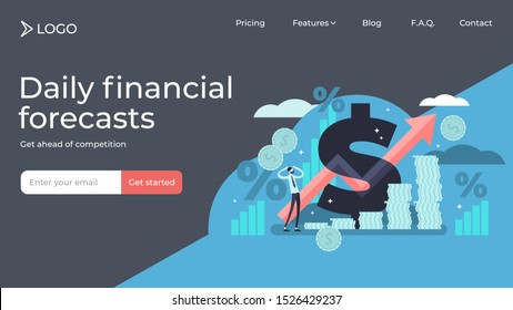 Inflation flat tiny persons vector illustration landing page template design. Money value recession and price increase process. Finance market risk crisis in economical rate. Unstable nominal worth.