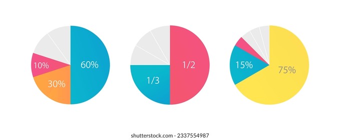Inflation forecast circle infographic design template set. Financial analytics. Growth of prices. Editable pie charts with sectors. Visual data presentation. Myriad Pro-Regular font used