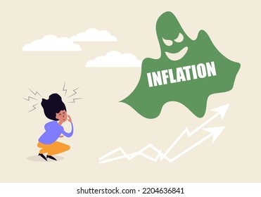 Inflation Ghost Woman Scary of Inflation. Arrows are going up. Vector illustration for Web Banner, Infographics, Mobile