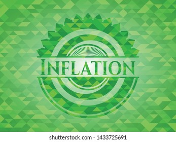 Inflation green emblem with mosaic background. Vector Illustration. Detailed.