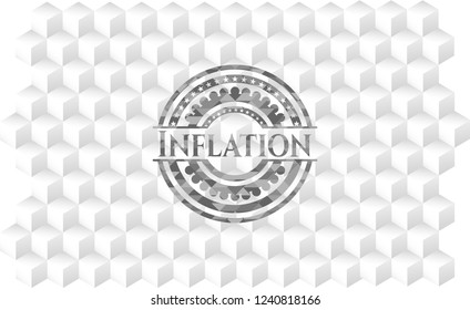 Inflation grey badge with geometric cube white background
