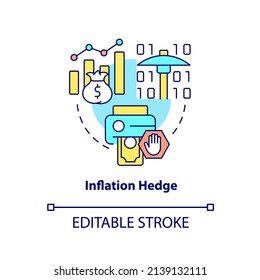 Inflation hedge concept icon. Cryptocurrency competitive edge abstract idea thin line illustration. Reducing risks. Isolated outline drawing. Editable stroke. Arial, Myriad Pro-Bold fonts used