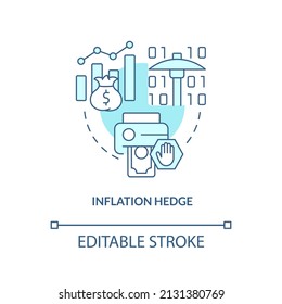 Inflation hedge turquoise concept icon. Cryptocurrency competitive edge abstract idea thin line illustration. Reduce risks. Isolated outline drawing. Editable stroke. Arial, Myriad Pro-Bold fonts used