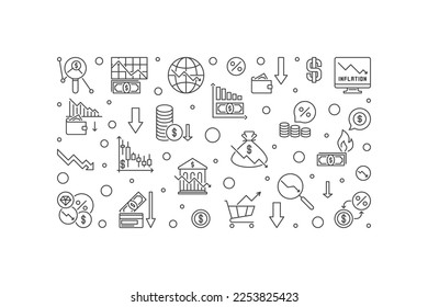 Ilustración horizontal de la inflación. Banner vectorial de concepto de hiperinflación en estilo de línea