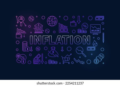 Banner colorido de línea delgada horizontal de la inflación - Concepto de crisis financiera vector ilustración moderna