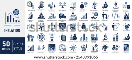 Inflation icon collection set. Containing Price Increase, Cost Surge, Inflation Rate, Economic Impact and Consumer Prices. Vector Illustration