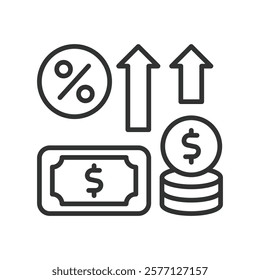 Inflation, icon in line design. Inflation, economy, price increase, cost of living, financial crisis, economic growth, purchasing power on white background vector. Inflation editable stroke icon