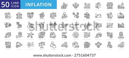 inflation icon set outline collection containing interest hike, purchasing power, supply side , trade deficit, wage increase, wealth inequality, gold standard, price ceiling