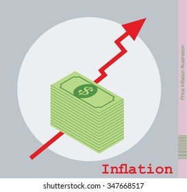 Inflation Illustration. Isometric Design with red rising Arrow.