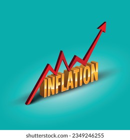 Inflation increase concept word 3d effects letter with arrow on Turquoise color background