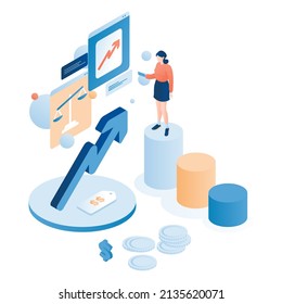 Inflation. Increase in consumer prices, loss of purchasing power, fall of money value, vector isometric illustration.