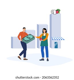 Inflation. Increasing general price level and purchase are getting more expensive. Vector illustration  suitable for web landing page, ui, mobile app.
