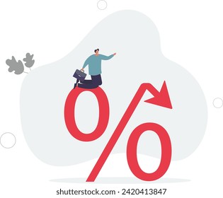 Inflation or interest rate falling down, decrease or reduction, profit fall in economic recession, stock market value loss.flat vector illustration.