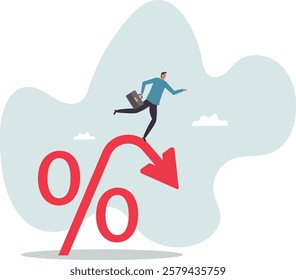 Inflation or interest rate falling down, decrease or reduction, profit fall in economic recession, stock market value loss,business concept.flat character.