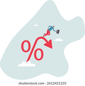 Inflation or interest rate falling down, decrease or reduction, profit fall in economic recession, stock market value loss,character for design.