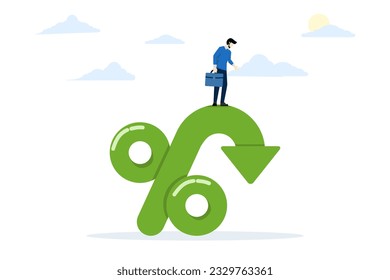 Inflation or interest rates fall, profits fall in economic recession, stock market value loss, reduction or reduction, FED lowers interest rates, entrepreneurs on percentage marks with falls.