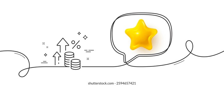 Inflation line icon. Continuous line with 3d star. Money tax rate sign. Financial interest symbol. 3d star in speech bubble. Inflation single line ribbon. Loop curve pattern. Vector
